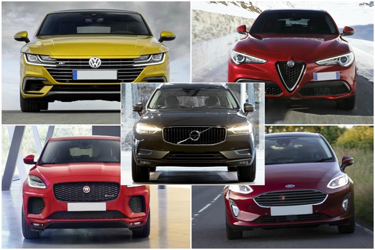 67 plate cars: Volkswagen Arteon, Volvo XC60, Alfa Romeo Stelvio, Ford Fiesta and Jaguar E-Pace.