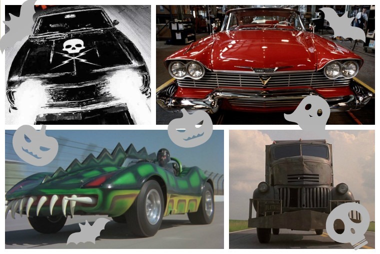 Top left clockwise: Death Proof, Christine, Jeepers Creepers, Death Race 2000