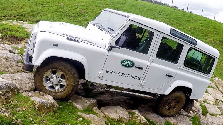 Land Rover Defender rock climb