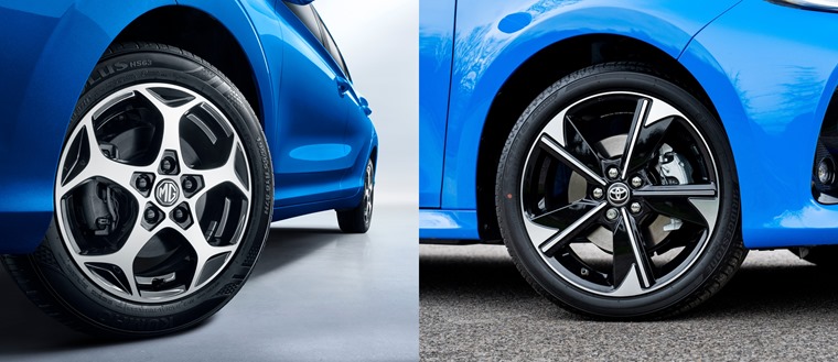 MG 3 vs Toyota Yaris alloys