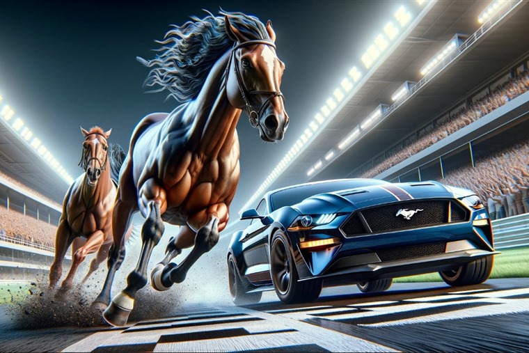 Thoroughbred horsepower cars race drawing 