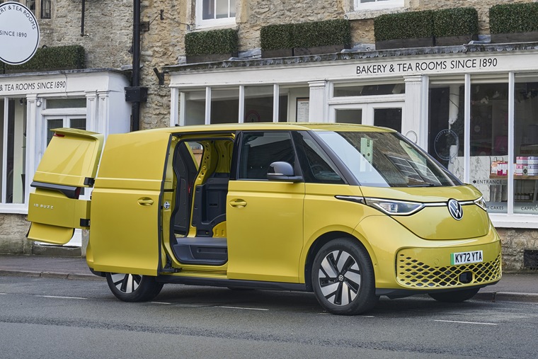 Volkswagen ID.Buzz Cargo, yellow, with doors open